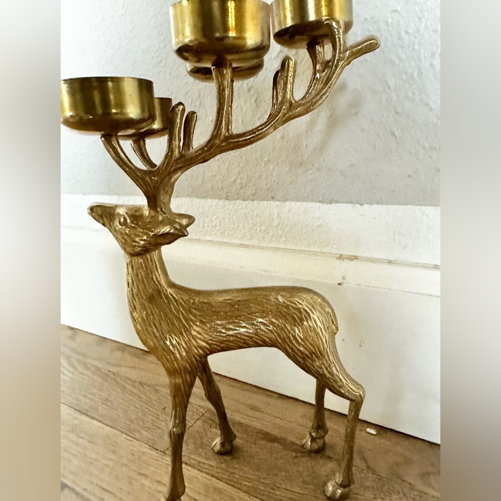 Vintage brass  Reindeer antlers 6 candle holder